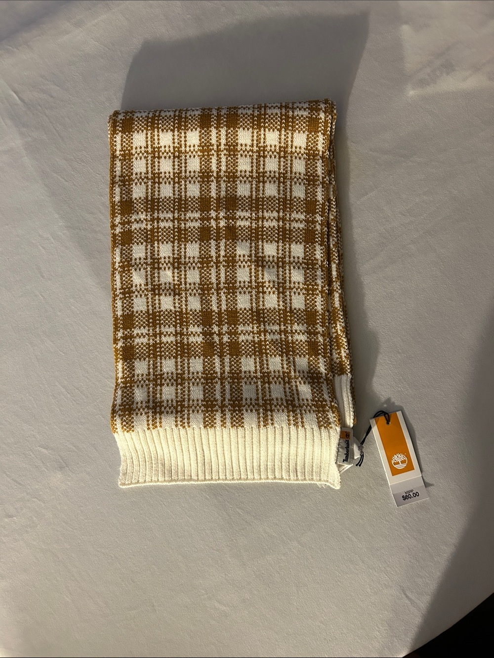 Timberland Cream & Mustard Plaid Knit Scarf
